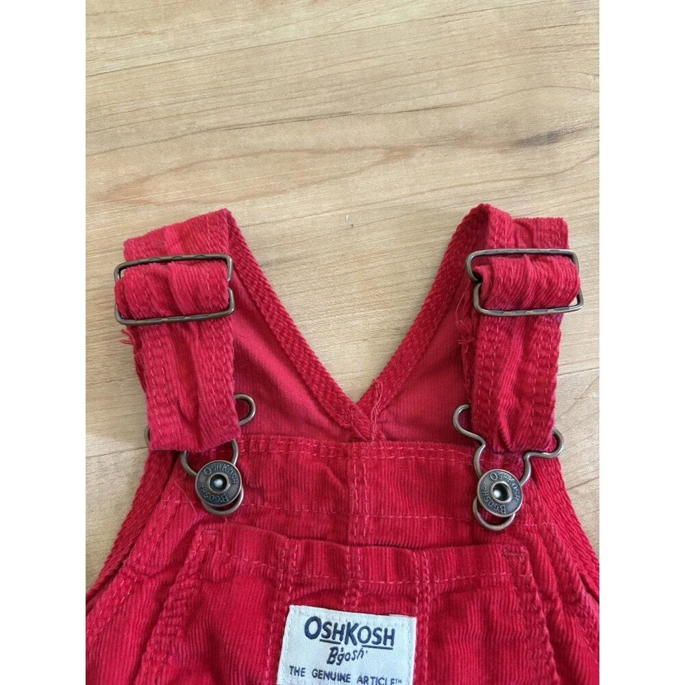 OshKosh B'gosh Baby Overall Vestback Red Corduroy Cotton Jumper Dress 12 Months